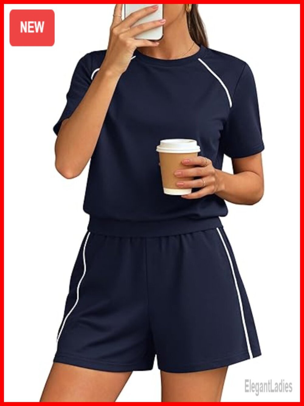 2 Piece Short Set Lounge Set Athletic Travel Outfits Wide Leg Shorts Piping